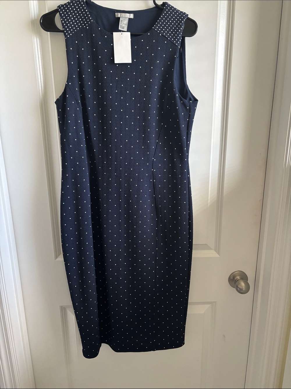 H&M Navy Polka Dot Midi Sheath Dress